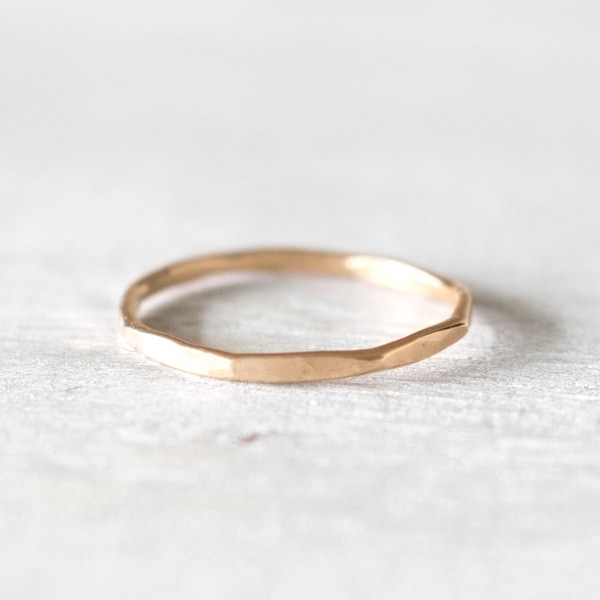 Thin Faceted Gold Hammered Ring, 14k Gold Ring, Thin Gold Stackable Rings, Gold Filled Ring, Gold Rings for Women