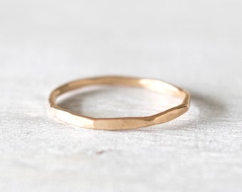 Thin Faceted Gold Hammered Ring, 14k Gold Ring, Thin Gold Stackable Rings, Gold Filled Ring, Gold Rings for Women