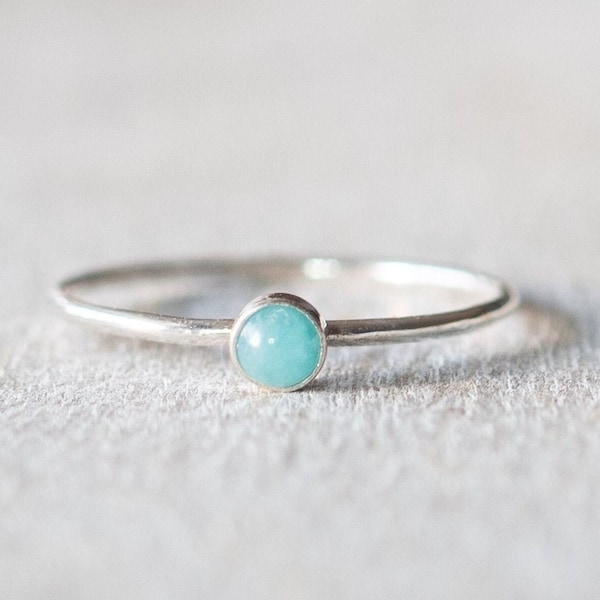Super Thin Silver 3mm Amazonite Ring, Dainty Silver Ring, Sterling Silver Gemstone Ring, Rings for Women