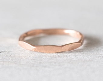 Rose Gold Faceted Hammered Ring, Rose Gold Filled Ring, Stacking Rings, Thumb Ring, 14k Rose Gold Rings for Women