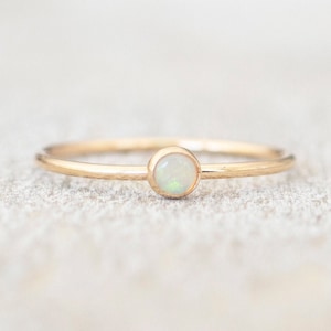 Super Thin Gold 3mm Opal Ring, AA-Grade, Dainty Gold Filled Ring, 14k Gold Rings for Women, Gold Stackable Rings, October Birthstone Ring