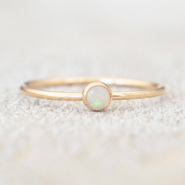 Super Thin Gold 3mm Opal Ring, AA-Grade, Dainty Gold Filled Ring, 14k Gold Rings for Women, Gold Stackable Rings, October Birthstone Ring