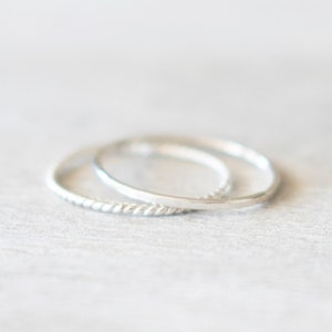 Super Thin Silver Ring Set, Sterling Silver Hammered Ring and Twist Ring, Dainty Rings, Stacking Ring Set, Silver Rings for Women image 1