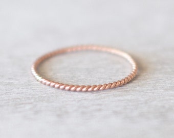 Super Thin Rose Gold Twist Ring, Simple Rings for Women, Dainty Rose Gold Filled Ring, Stackable Rings, Midi Rings, 14k Rose Gold Ring