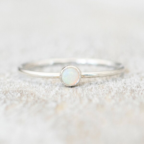 Super Thin Silver 3mm Opal Ring, AA-Grade, Dainty Opal Ring, Sterling Silver Gemstone Ring, October Birthstone Ring, Rings for Women