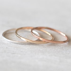 Super Thin Hammered Ring Set of 3, Mixed Metal Rings, Dainty Rings, Midi Rings, Knuckle Rings, Stacking Ring Set, Rings for Women image 1