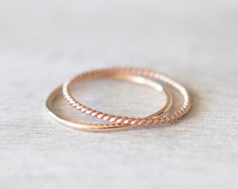 Super Thin Gold and Rose Gold Rings, Thin Gold Filled Ring, Rose Gold Twist Ring, Dainty Rings, Stacking Rings, 14k Gold Rings for Women