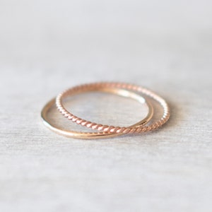 Super Thin Gold and Rose Gold Rings, Thin Gold Filled Ring, Rose Gold Twist Ring, Dainty Rings, Stacking Rings, 14k Gold Rings for Women
