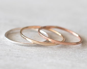 Super Thin Hammered Ring Set of 3, Mixed Metal Rings, Dainty Rings, Midi Rings, Knuckle Rings, Stacking Ring Set, Rings for Women