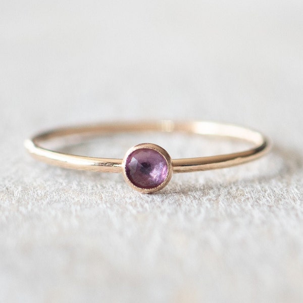 Super Thin Gold 3mm Amethyst Ring, Dainty Gold Filled Ring, 14k Gold Rings for Women, Gold Stacking Rings, February Birthstone Ring