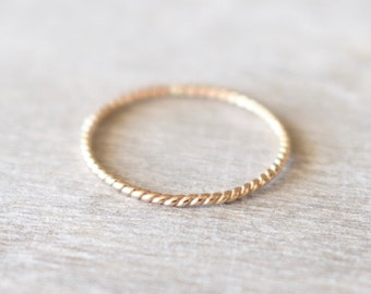 Super Thin Gold Twist Ring, Gold Filled Rope Ring, Dainty Gold Ring, Stackable Rings, Knuckle Ring, 14k Gold Rings for Women