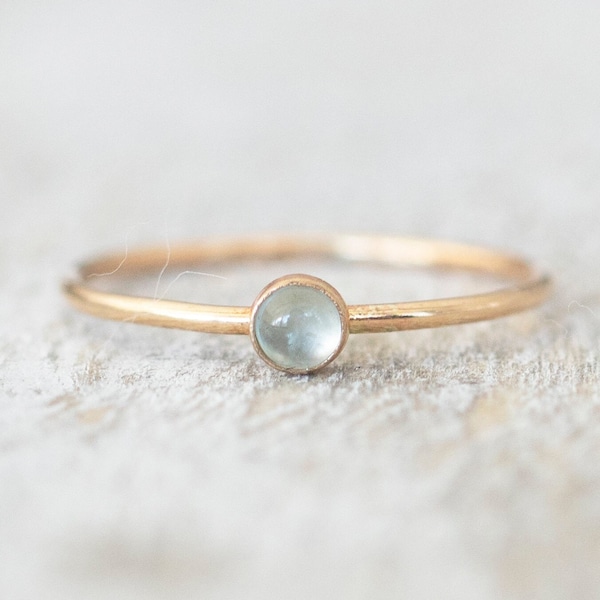 Super Thin Gold 3mm Aquamarine Ring, Dainty Gold Filled Ring, 14k Gold Rings for Women, Gold Stacking Rings, March Birthstone Ring