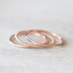 Super Thin Textured Rose Gold Ring Set of 3, Dainty Rose Gold Filled Ring, Stackable Rings, Simple Jewelry, Rings for Women