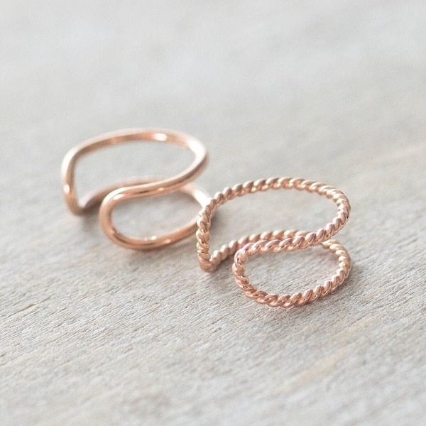 Rose Gold Filled Double Hoop Ear Cuff, No Piercing Ear Wrap, Cuff Earrings, Double Wire Ear Cuff, Cartilage Cuff