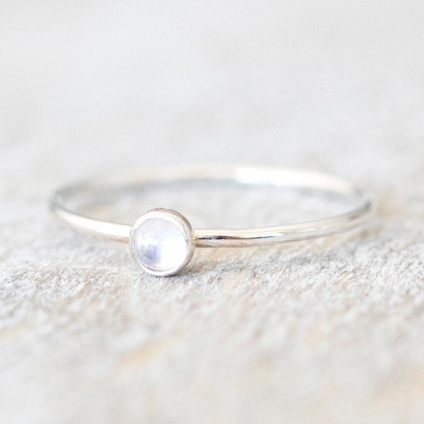 Super Thin Silver 3mm Moonstone Ring, Dainty Moonstone Ring, Sterling Silver Gemstone Bezel Ring, June Birthstone Ring