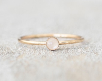 Super Thin Gold 3mm Moonstone Ring, Dainty Gold Filled Ring, 14k Gold Rings for Women, Gold Stackable Rings, June Birthstone Ring