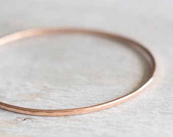 Rose Gold Hammered Bangle, Rose Gold Bangle Bracelet, Rose Gold Stacking Bracelet, Thin Simple Rose Gold Filled Bangle