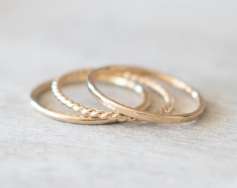 Thin Textured Gold Rings - Set of 3, Dainty Gold Rings, Stackable Ring Set, Stacking Rings, 14k Gold Rings for Women