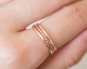 Thin Textured Rose Gold Ring Set of 3, Dainty Rose Gold Rings, Dainty Rings, Stacking Ring Set, Rose Gold Rings for Women