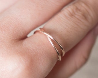 Rose Gold Interlocking Rings, Double Rings, Intertwined Rings, Criss Cross Ring, Rose Gold X Ring, Rose Gold Rings for Women