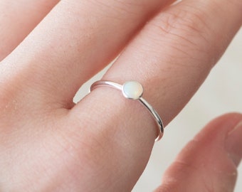 Thin Silver 4mm Opal Ring, AA-Grade, Dainty Opal Ring, Sterling Silver Gemstone Ring, Rings for Women, October Birthstone Ring