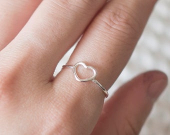 Dainty Silver Open Heart Ring, Love Ring, Sweetheart Ring, Bridesmaid Rings, Silver Heart Jewelry, Silver Rings for Women