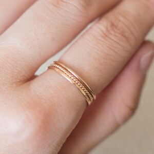 Super Thin Textured Gold Filled Ring Set of 3 Rings, Thin Gold Ring, Gold Twist Ring, Gold Hammered Ring, 14k Gold Rings for Women image 4