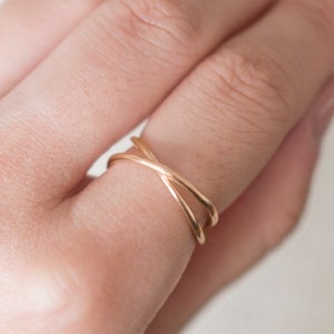 Gold Interlocking Rings, Double Rings, Intertwined Rings, Gold Criss Cross Ring, Gold X Ring, Gold Rings for Women