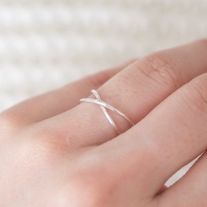 Super Thin Silver X Ring, Criss Cross Ring, Double Rings, Intertwined Rings, Dainty Silver Ring, Sterling Silver Rings for Women