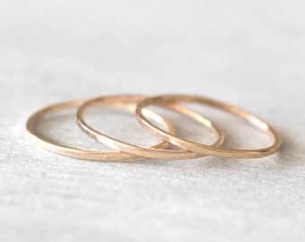 Super Thin Hammered Gold Filled Ring - Set of 3, Dainty Gold Rings, Stackable Ring Set, Gold Stacking Rings, 14k Gold Rings for Women