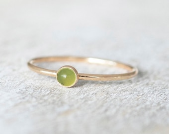 Super Thin Gold 3mm Jade Ring, Dainty Gold Filled Ring, 14k Gold Rings for Women, Gold Stacking Rings, Birthstone Ring