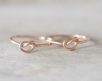 Super Thin Rose Gold Knot Ring Set, Dainty Rose Gold Filled Ring, Friendship Ring, Bridesmaid Rings