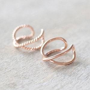Bijou d'oreille double enduit d'or rose, contour d'oreille sans piercing, fausse conque, bicolore, bijoux délicats