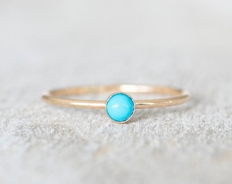 Super Thin Gold 3mm Turquoise Ring, Sleeping Beauty Turquoise Ring, 14k Gold Rings for Women, Gold Stacking Rings, December Birthstone Ring