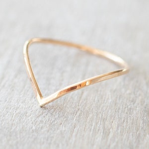 Super Thin Gold Hammered Chevron Ring, Gold V Ring, Dainty Gold Filled Ring, Gold Stacking Ring, 14k Gold Rings for Women