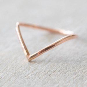 Rose Gold Hammered Chevron Ring, Dainty Rose Gold Filled Ring, Stackable Ring, Thumb Ring, 14k Rose Gold Rings for Women