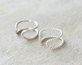 Sterling Silver Double Hoop Ear Cuff, No Piercing Cuff Earrings, Cartilage Cuff, Silver Ear Cuff, Dainty Jewelry