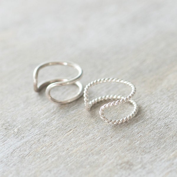 Sterling Silver Double Hoop Ear Cuff, No Piercing Cuff Earrings, Cartilage Cuff, Silver Ear Cuff, Dainty Jewelry