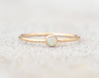 Super Thin Gold 3mm Opal Ring, AA-Grade, Dainty Gold Filled Ring, 14k Gold Rings for Women, Gold Stackable Rings, October Birthstone Ring