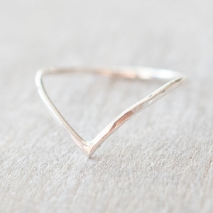 Super Thin Silver Hammered Chevron Ring, V Ring, Dainty Silver Midi Ring, Knuckle Ring, Sterling Silver Rings for Women