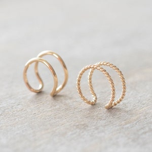 Gold Filled Double Hoop Ear Cuff, No Piercing Cuff Earrings, Fake Conch Earring, Cartilage Cuff, Dainty Jewelry image 1