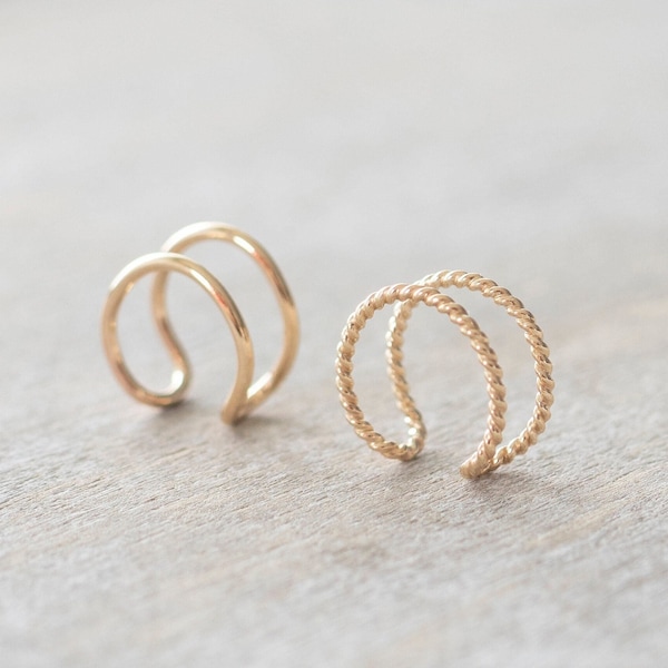 Gold Filled Double Hoop Ear Cuff, No Piercing Cuff Earrings, Fake Conch Earring, Cartilage Cuff, Dainty Jewelry