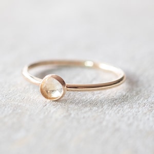 Thin Gold 4mm Topaz Ring, Dainty Gold Filled Ring, 14k Gold Rings for Women, April Birthstone Ring, November Birthstone Ring