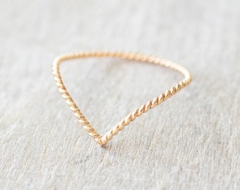 Super Thin Gold Twist Chevron Ring, V Ring, Dainty Gold Filled Ring, Gold Stacking Ring, Boho Ring, 14k Gold Rings for Women