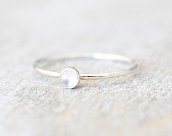 Super Thin Silver 3mm Moonstone Ring, Dainty Moonstone Ring, Sterling Silver Gemstone Bezel Ring, June Birthstone Ring