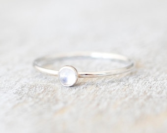 Super Thin Silver 3mm Moonstone Ring, Dainty Moonstone Ring, Sterling Silver Gemstone Bezel Ring, June Birthstone Ring