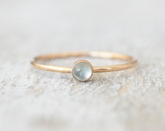 Super Thin Gold 3mm Aquamarine Ring, Dainty Gold Filled Ring, 14k Gold Rings for Women, Gold Stacking Rings, March Birthstone Ring