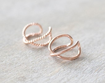 Rose Gold Filled Double Hoop Ear Cuff, Geen Piercing Ear Wrap, Fake Conch Earring, Double Wire Ear Cuff, Sierlijke sieraden