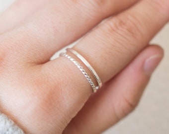Conjunto de anillos de plata fina, conjunto de anillos martillados de plata de ley, anillos midi de plata, anillos de plata para mujer