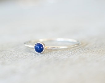 Super Thin Silver 3mm Lapis Lazuli Ring, AA-Grade, Dainty Silver Ring, Sterling Silver Ring, Navy Stone Ring, Silver Rings for Women